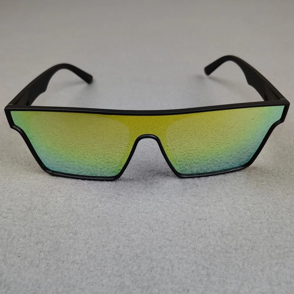 Men Sunglasses Square Frame Mirrored Lens Green Yellow Biker Boating Shades‎ New